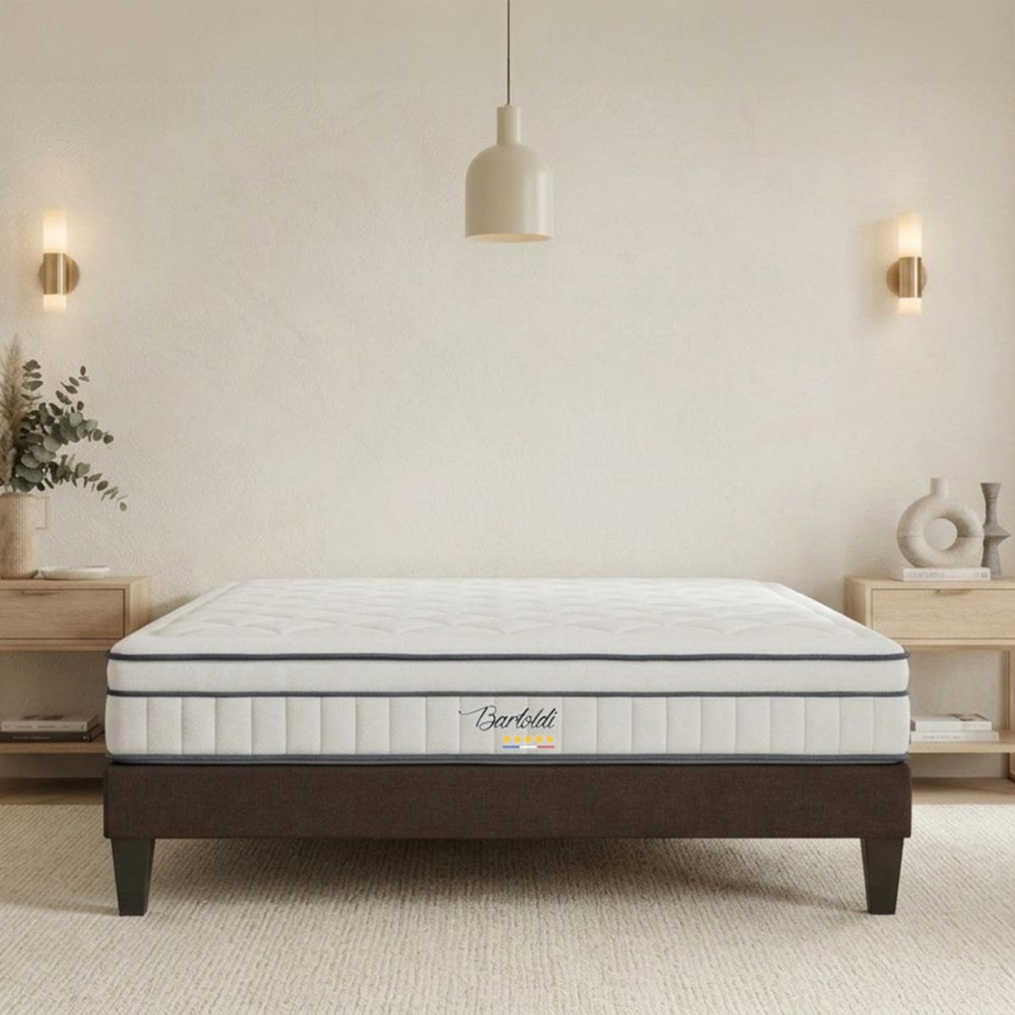 Voir la diapositive 2 : BELLECOUR Bellecour literie | ensemble bartoldi | matelas ressorts ensachés + sommier bois
