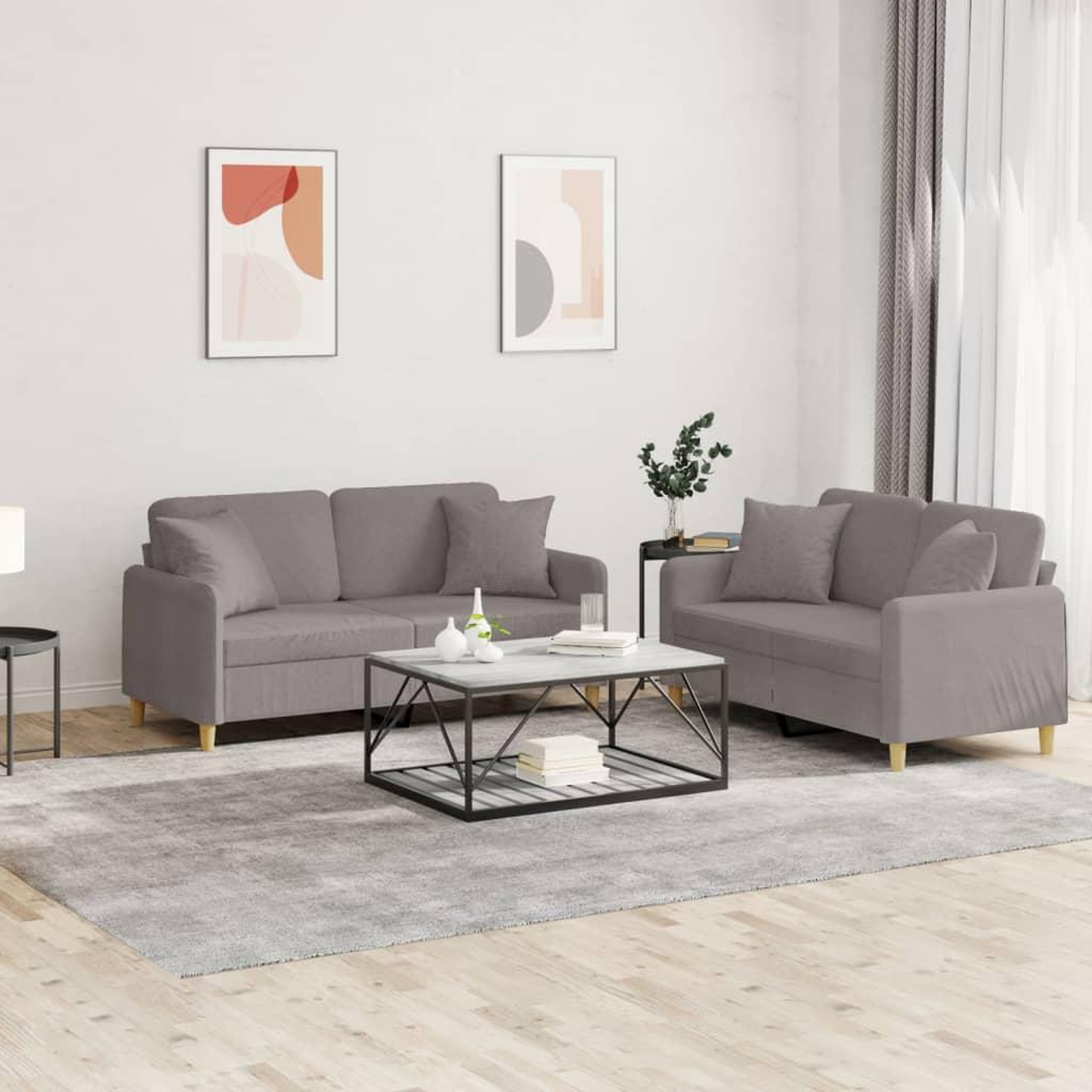 VIDAXL Ensemble de canapes 2 pcs avec coussins taupe tissu