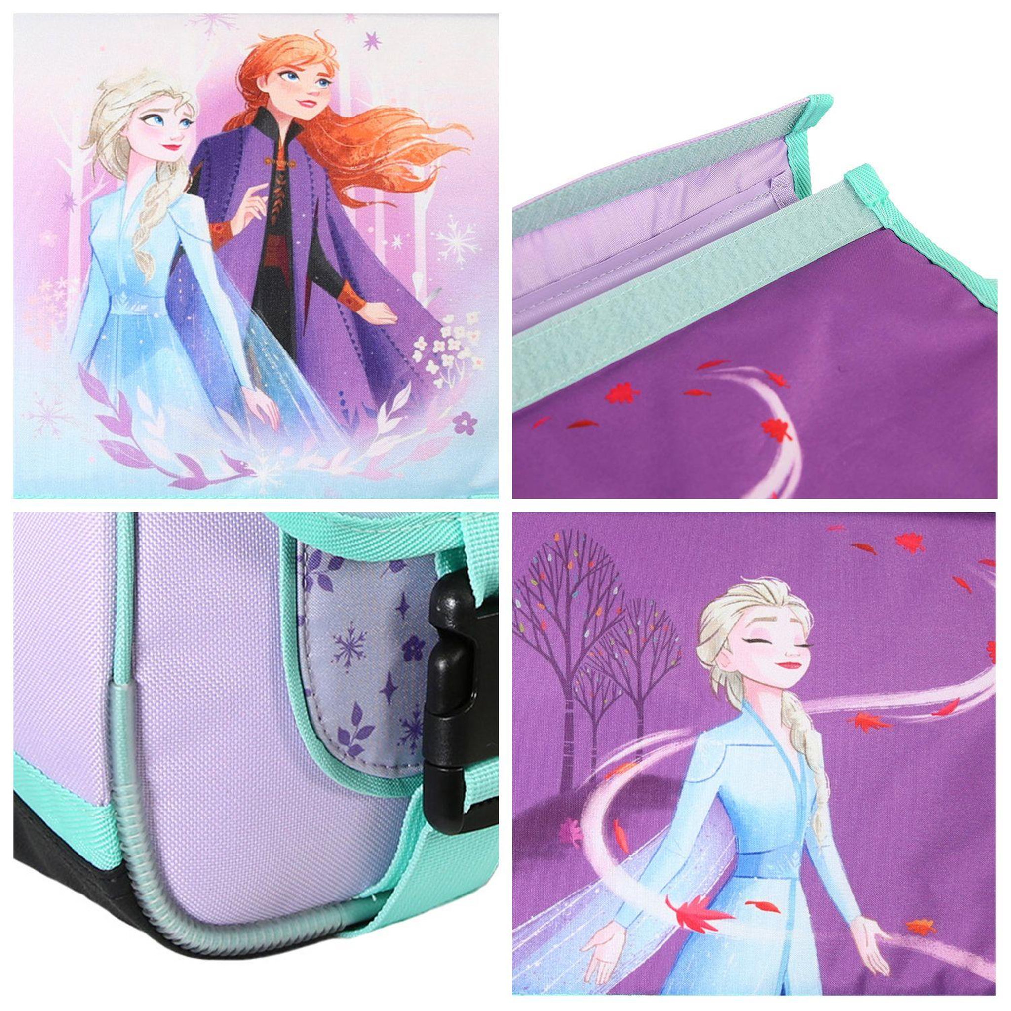 Voir la diapositive 6 : Bagtrotter Bagtrotter - La Reine des Neiges - Frozen - Disney - Cartable 38cm  -  Violet  - 2 Compartiments  - 1 Poche Sous Rabat - Bretelles Matelassés - Fond Renforcé - Dos Matelassé -  Rabat Réversible - 38x13x34cm - Matière Polyester - Cartable Scolaire Pri