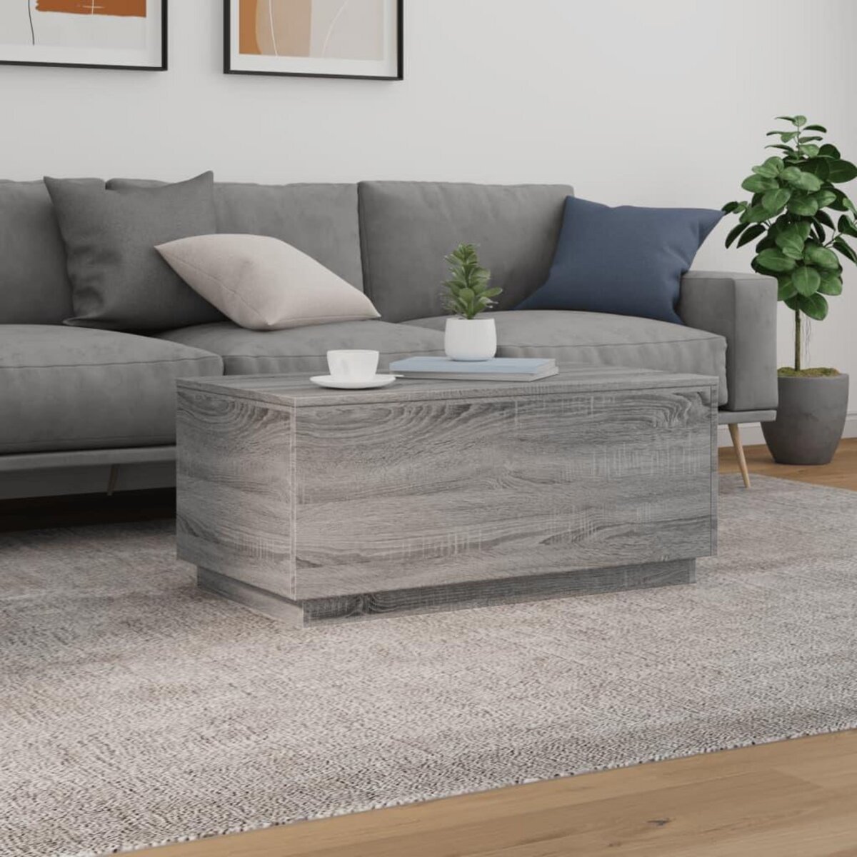 VIDAXL Table basse avec lumieres LED gris sonoma 90x50x40 cm