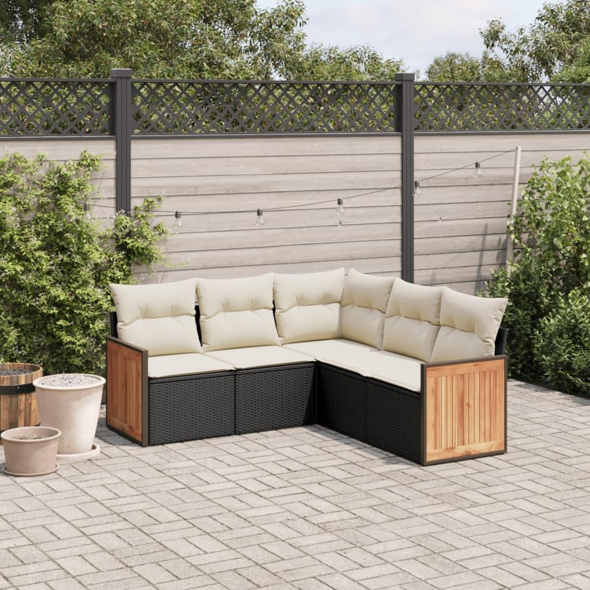 VIDAXL Salon de jardin 5 pcs avec coussins noir resine tressee