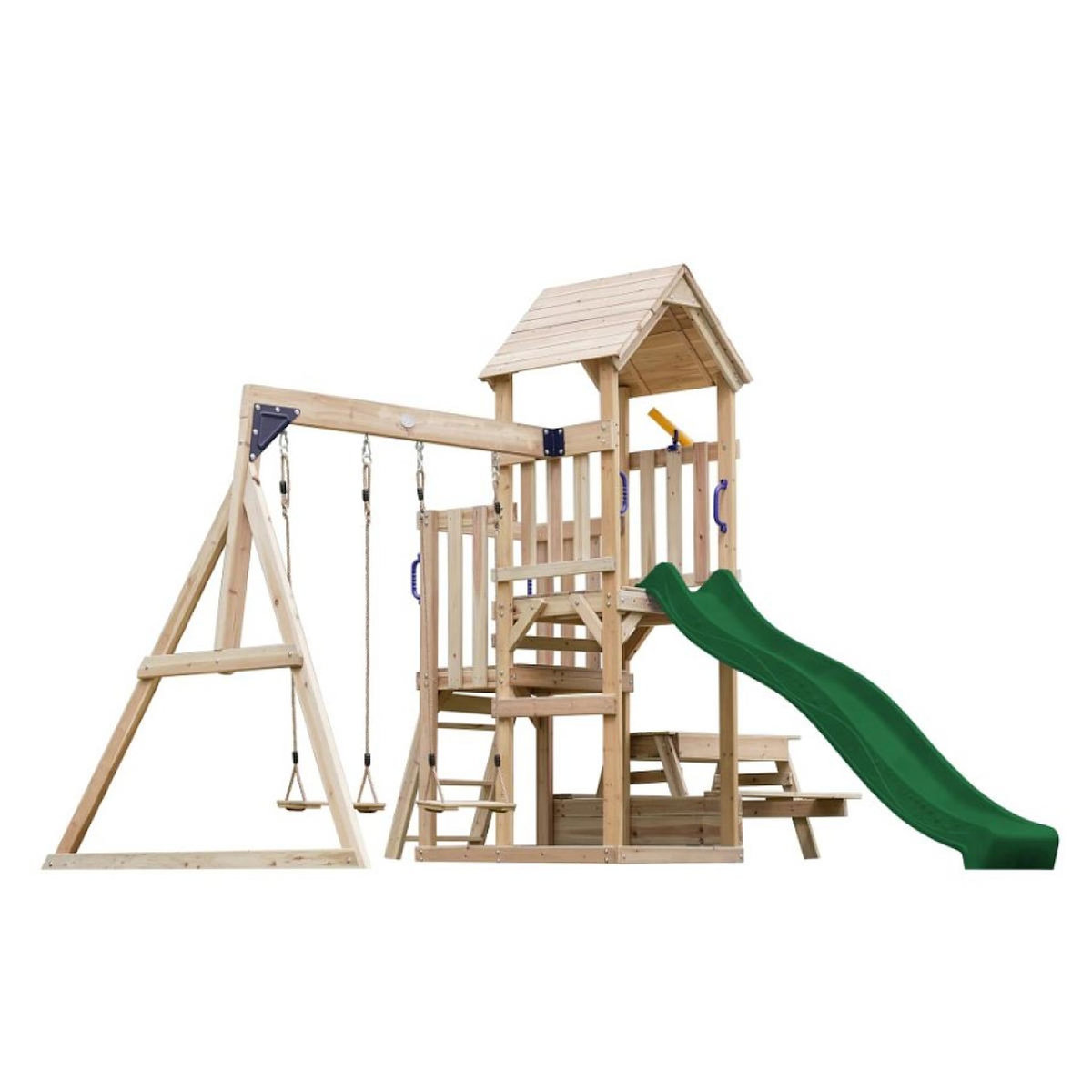 Axi House Portique Mette 2 balançoires + table toboggan vert