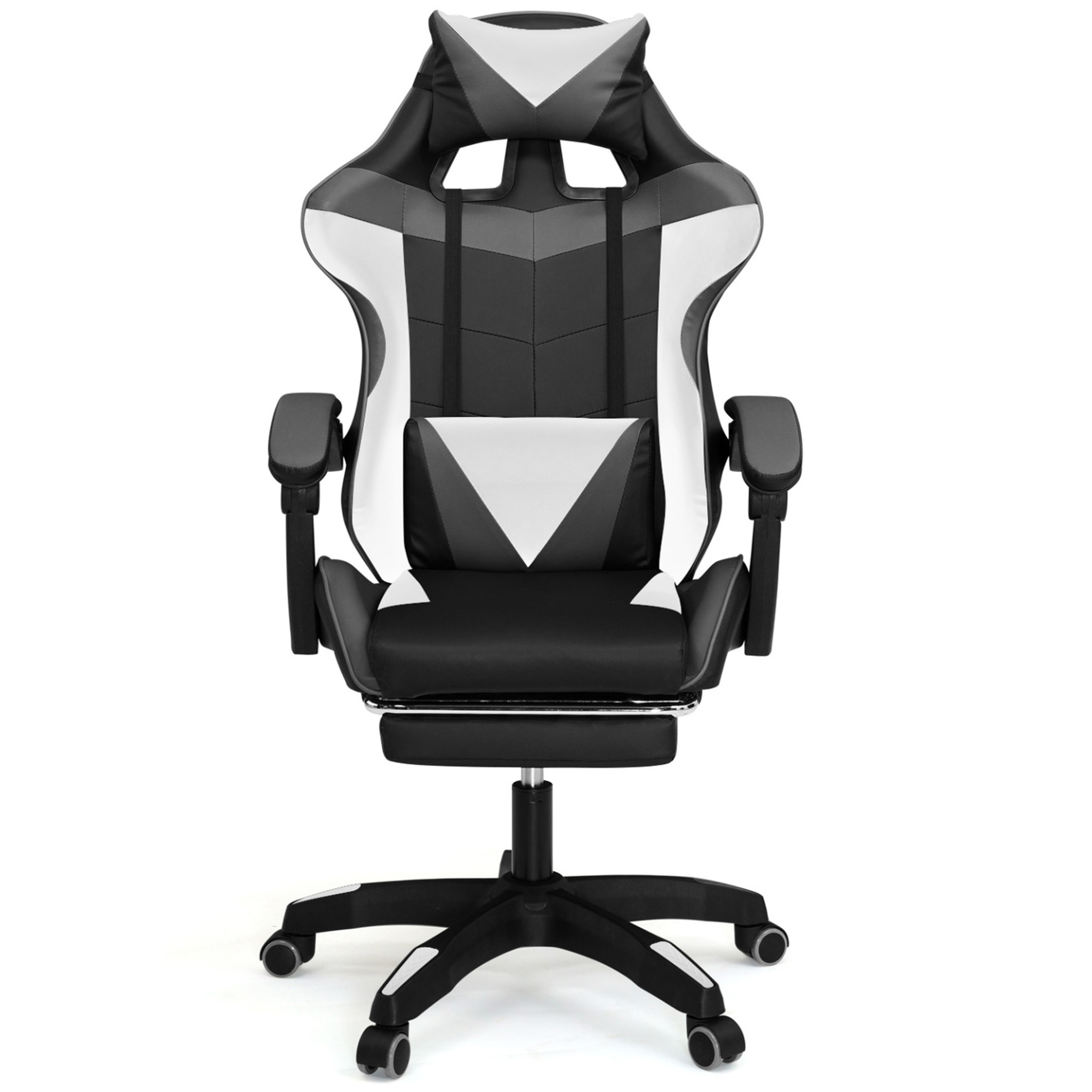 Voir la diapositive 5 : ID MARKET Fauteuil de gaming alex réglable avec repose-pied, coussin de tête et coussin lombaire noir blanc et gris