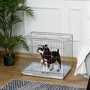 Voir la diapositive 2 : PAWHUT Cage pour chien pliable - plateau excrément coulissant - 2 portes verrouillable, poignée - dim. 61L x 43l x 50H cm - fer galvanisé PP blanc
