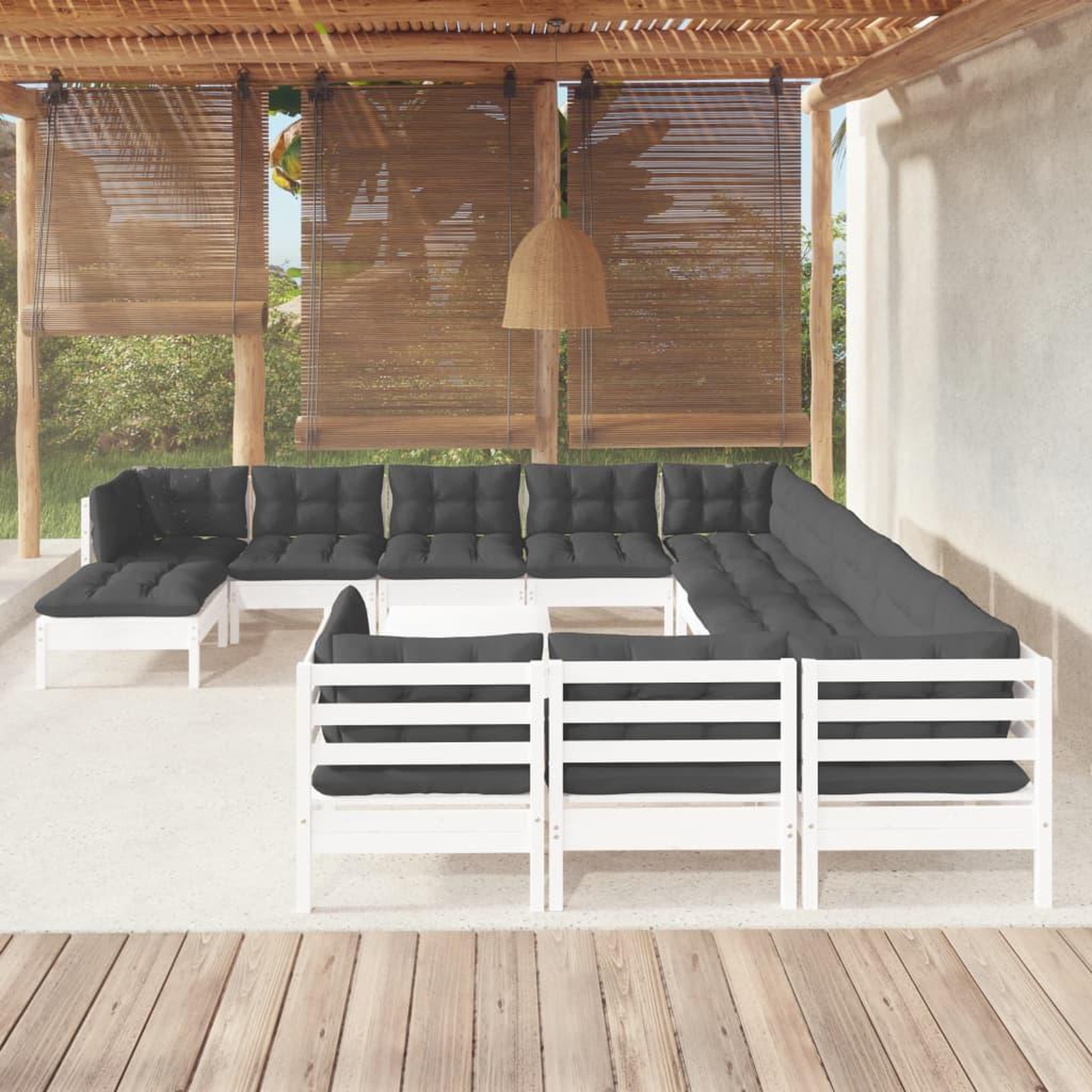 VIDAXL Salon de jardin 13 pcs avec coussins blanc bois de pin