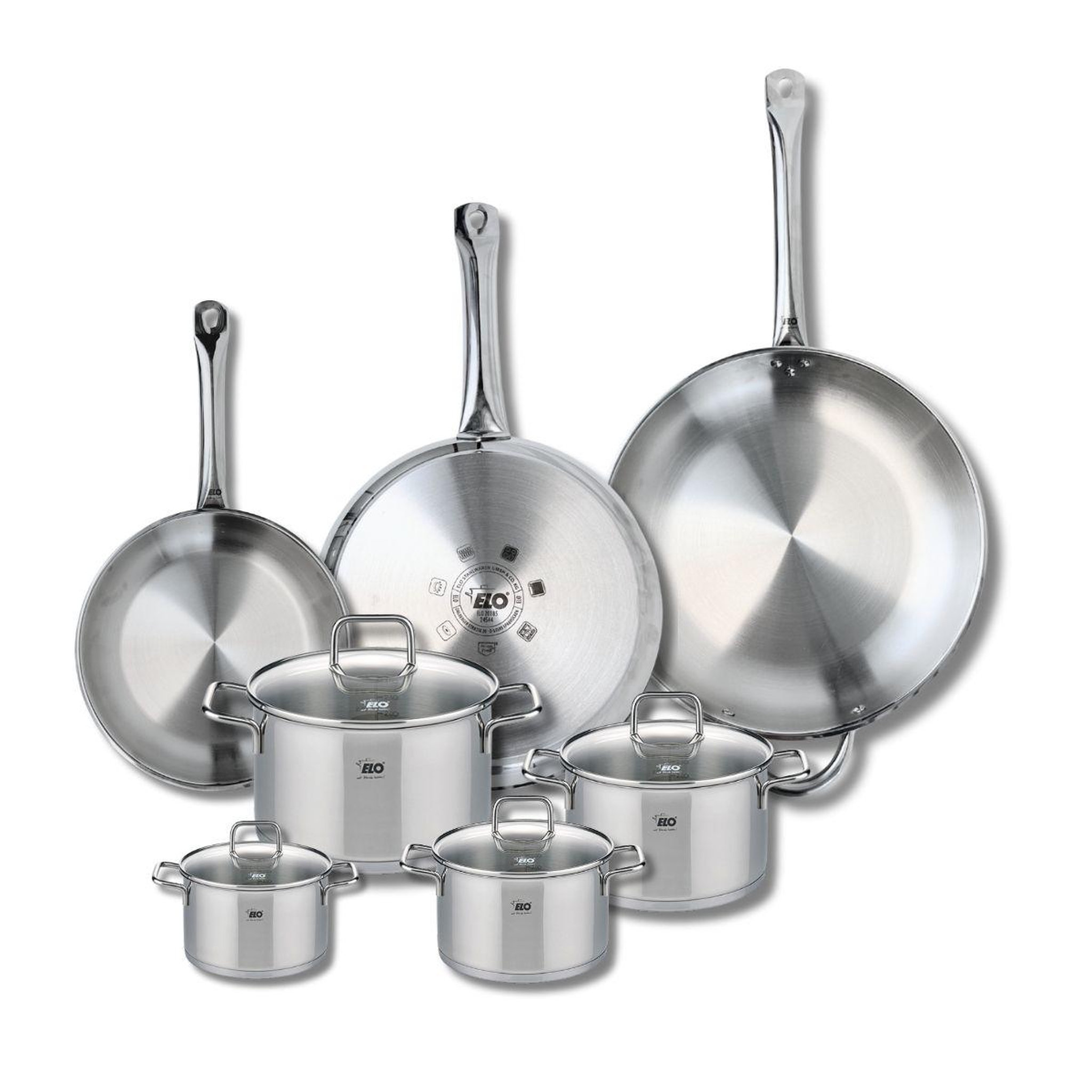 Voir la diapositive 1 : 666 Barcelona Ensemble de 3 Poêles de cuisson 24, 28 et 32 cm et 4 faitouts 12, 14, 16 et 20 cm Elo Profi Citrin