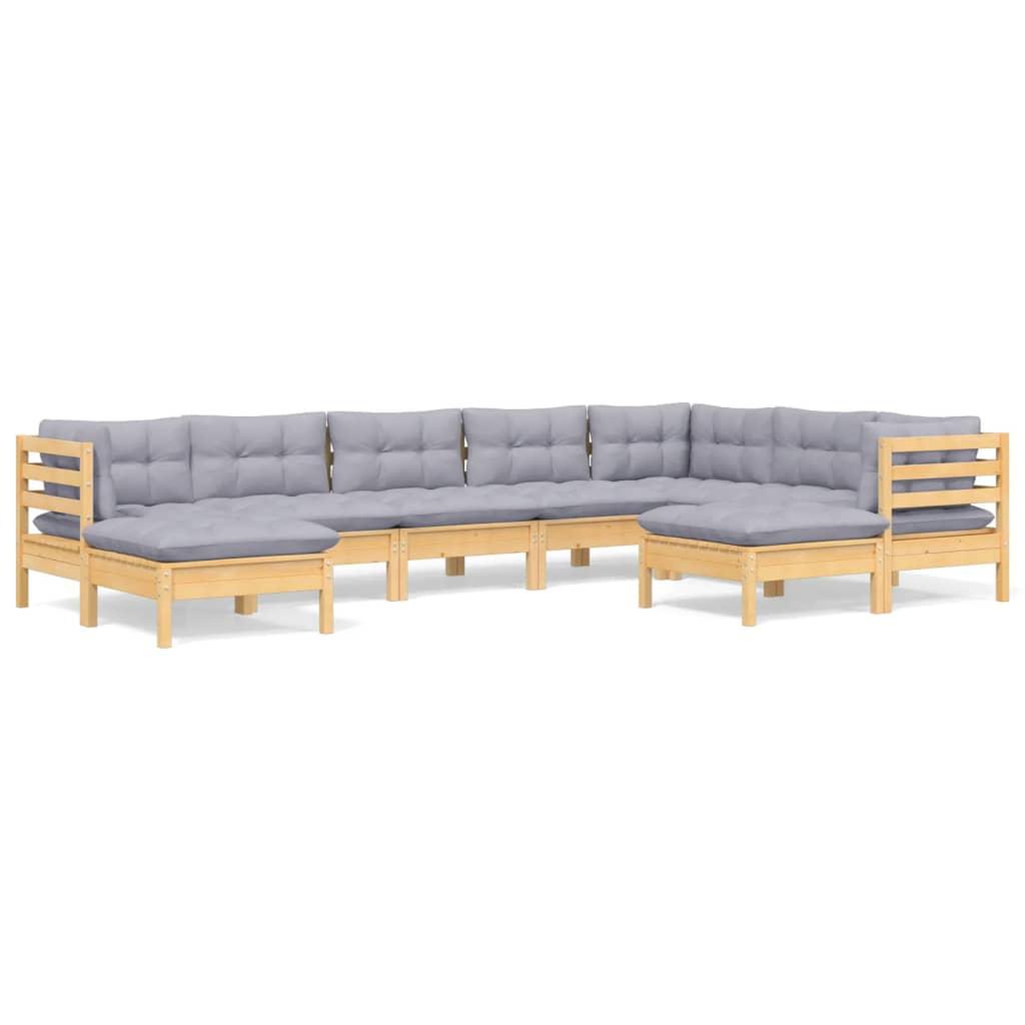 Voir la diapositive 2 : VIDAXL Salon de jardin 9 pcs avec coussins gris bois de pin massif