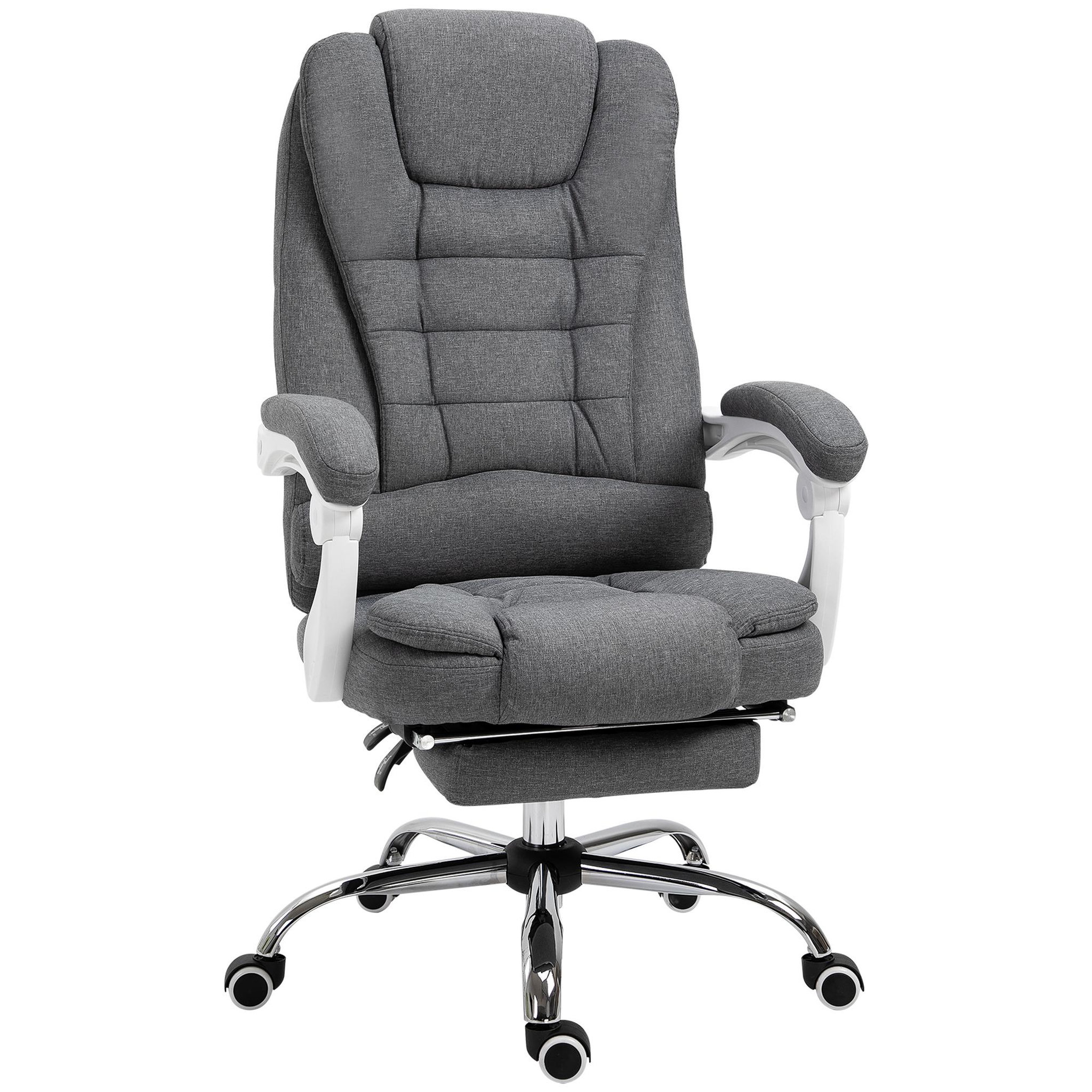 VINSETTO Fauteuil de bureau manager grand confort repose-pied dossier inclinable accoudoirs rembourrés tissu aspect lin gris