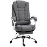 VINSETTO Fauteuil de bureau manager grand confort repose-pied dossier inclinable accoudoirs rembourrés tissu aspect lin gris