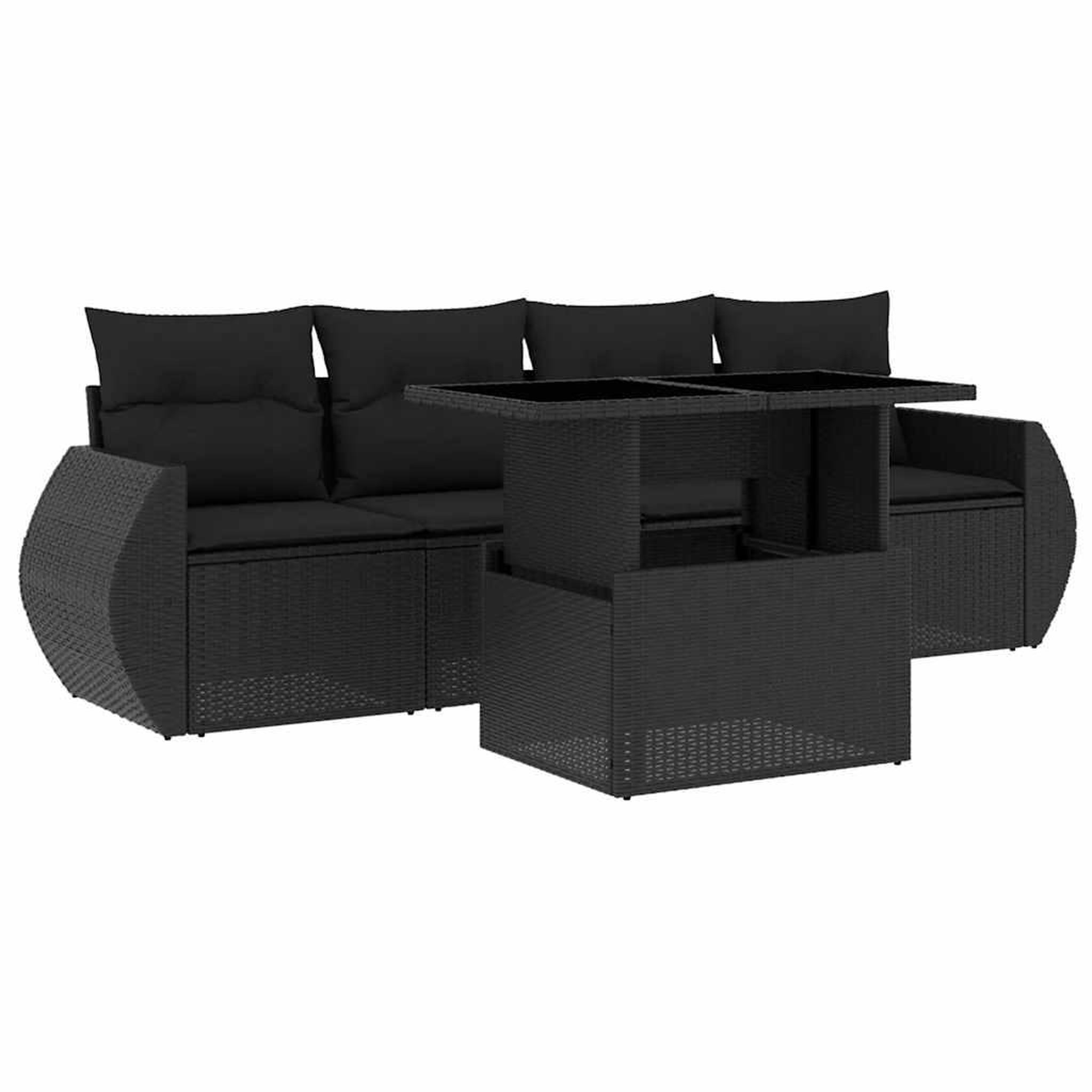 Voir la diapositive 2 : VIDAXL Salon de jardin 5 pcs avec coussins noir resine tressee