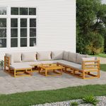 VIDAXL Salon de jardin 9 pcs avec coussins gris clair bois massif