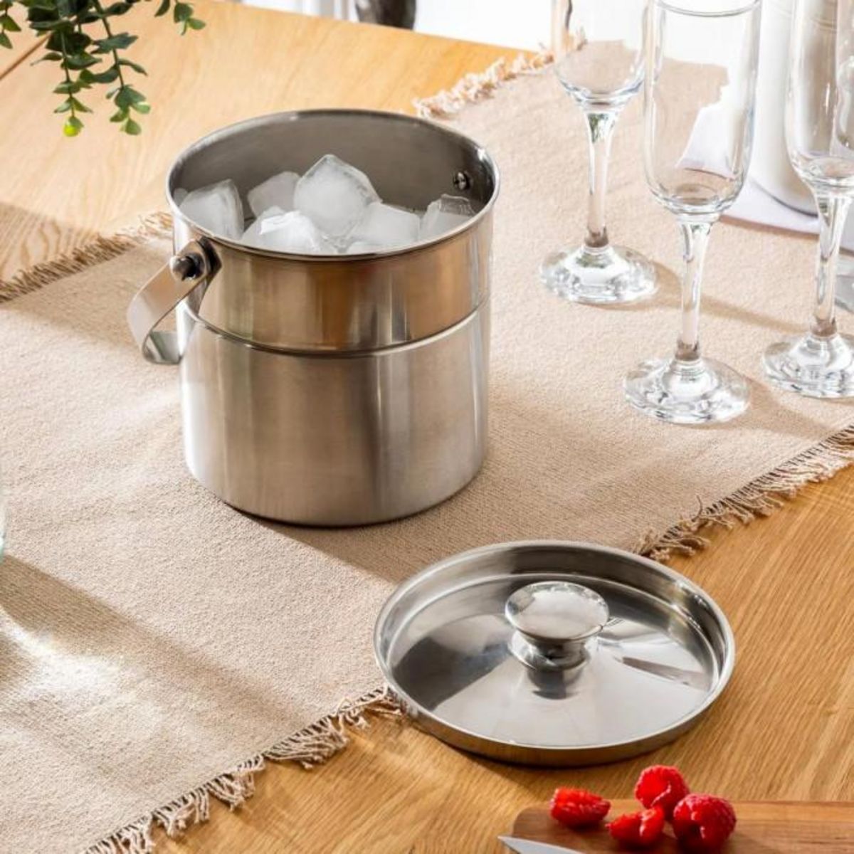 SECRET DE GOURMET Seau à Glace Métal  Double Finition  15cm Argent