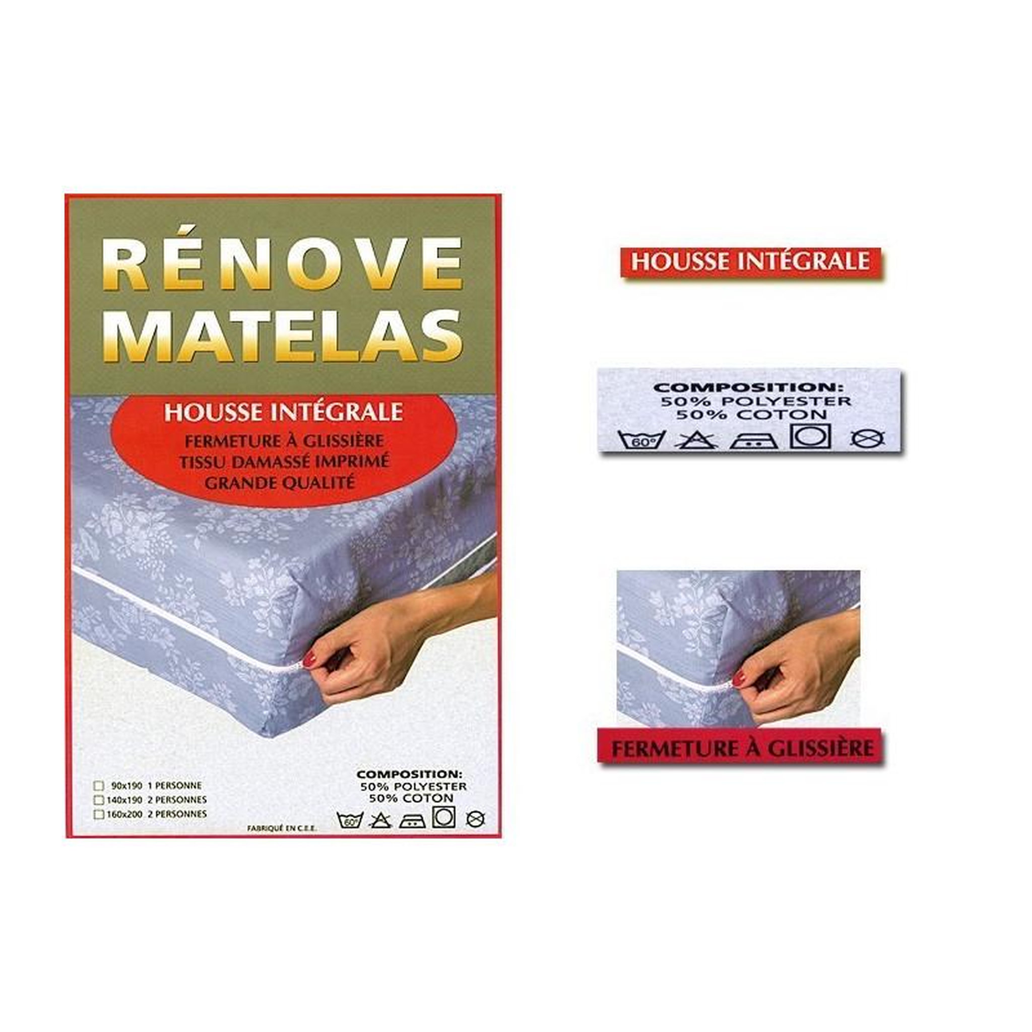 Voir la diapositive 3 : UNIVERS DECOR Housse à matelas damassé 180 x 200 cm   King size  - Rénove matelas