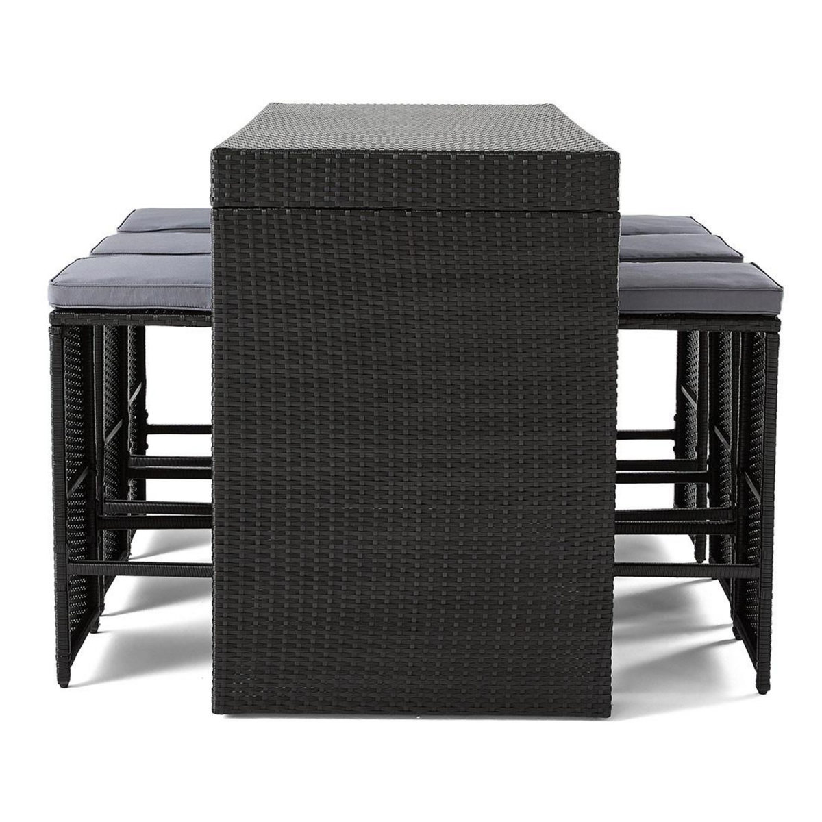 BEST MOBILIER Yoana – ensemble table haute et tabourets de jardin en résine noir - 6 places - coussins gris