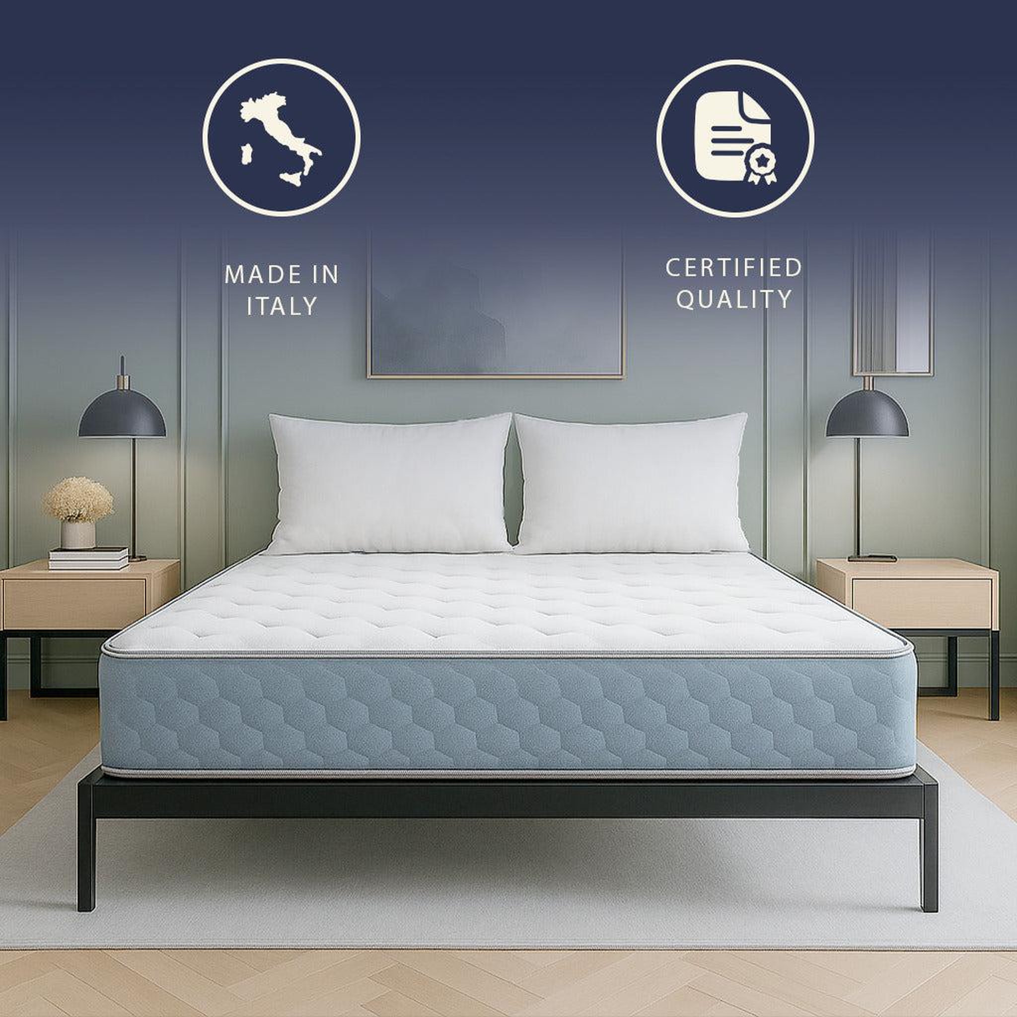Voir la diapositive 4 : THE WHITE STONE Matelas Orthopédique 80x190 cm en Waterfoam & Mémoire de Forme | Hauteur 22 cm | Dispositif Médical Classe 1 | Hypoallergénique & Anti-acariens | Fabriqué en Italie