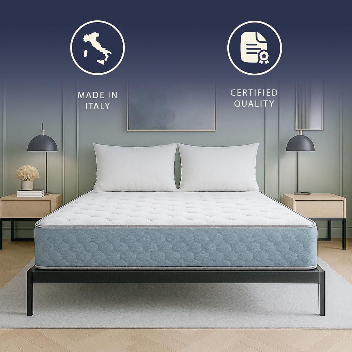 THE WHITE STONE Matelas Orthopédique 80x190 cm en Waterfoam & Mémoire de Forme | Hauteur 22 cm | Dispositif Médical Classe 1 | Hypoallergénique & Anti-acariens | Fabriqué en Italie