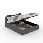 CONCEPT USINE Lit coffre 140x190cm design arrondi velours côtelé gris PLANO