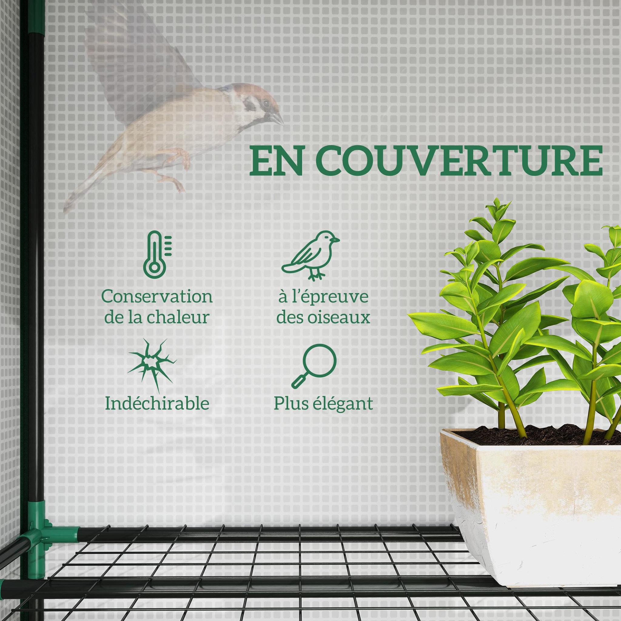 Voir la diapositive 6 : OUTSUNNY Serre de jardin balcon avec étagères métalliques 3 niveaux 3 portes acier noir PVC blanc