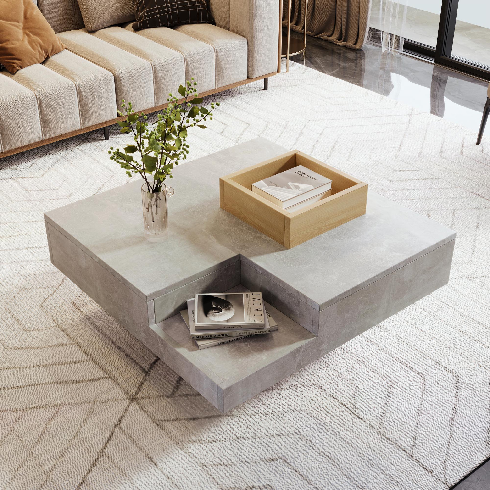 Voir la diapositive 2 : MERAX Table Basse 72 X 72 X 30cm Livré Avec 1 Boîte De Rangement Amovible