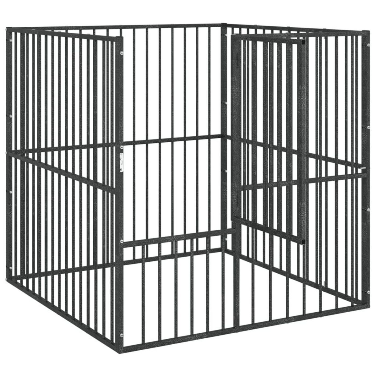 VIDAXL Parc pour chien 4 panneaux noir acier galvanise