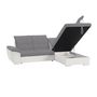 Voir la diapositive 3 : Canapé d'angle droit  convertible avec coffre et repose tête réglable en tissu gris + pu blanc RECITAL
