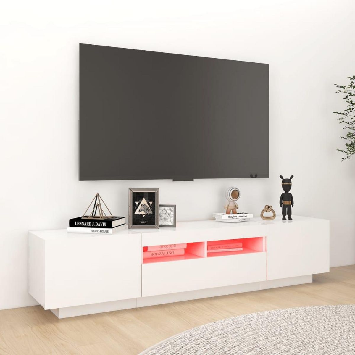 VIDAXL Meuble TV avec lumieres LED Blanc brillant 180x35x40 cm