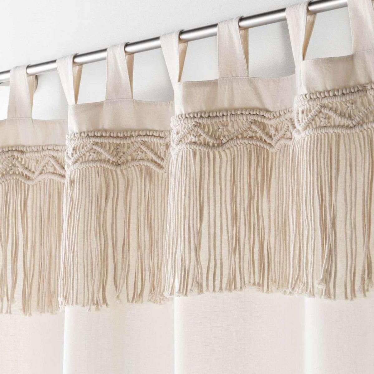 Douceur d'Intérieur Rideau Ceres avec top macramé - 140 x 240 cm - Naturel