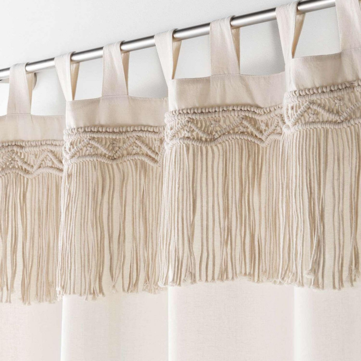 Douceur d'Intérieur Rideau Ceres avec top macramé - 140 x 240 cm - Naturel