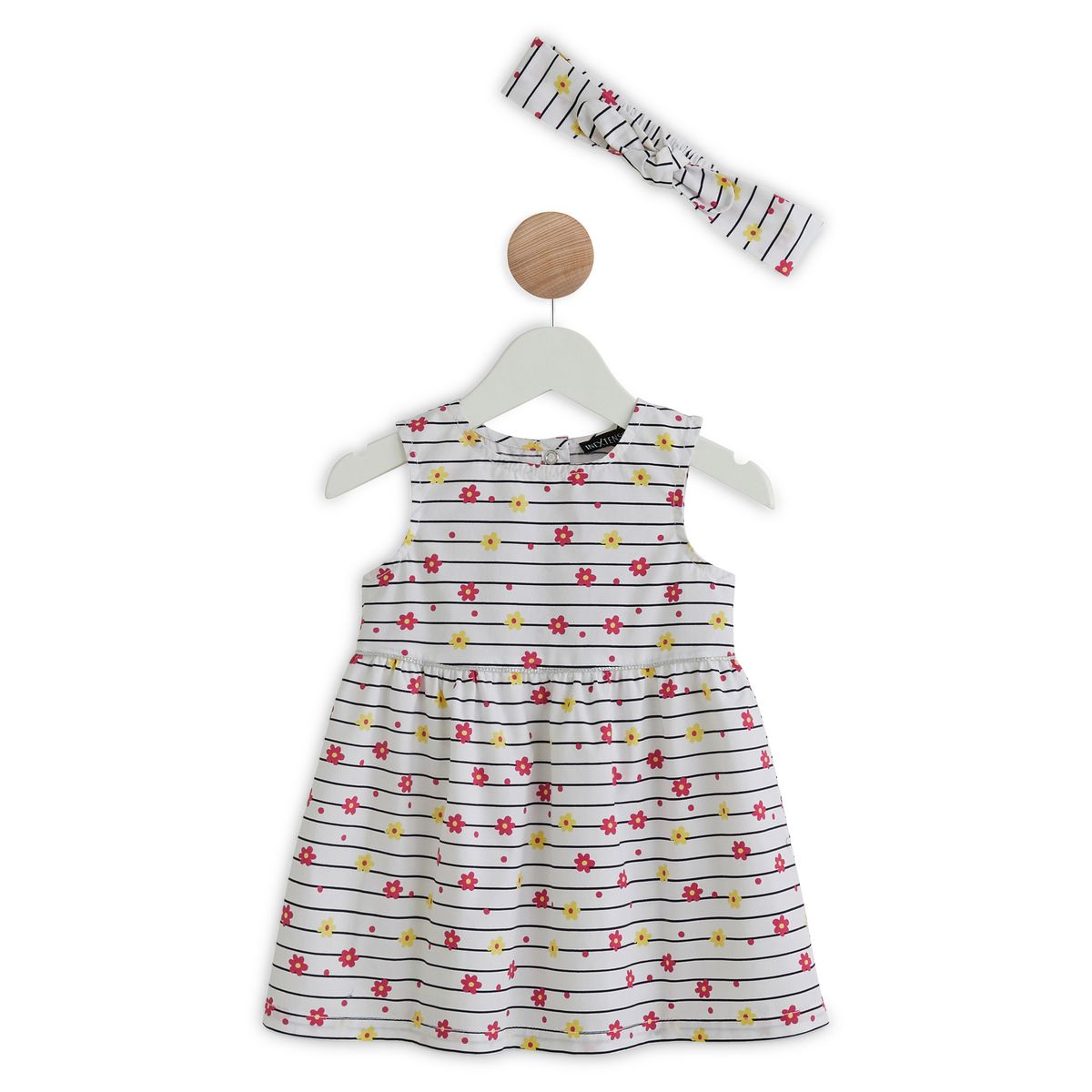 INEXTENSO Robe popeline rayée à fleurs avec bandeau bébé fille