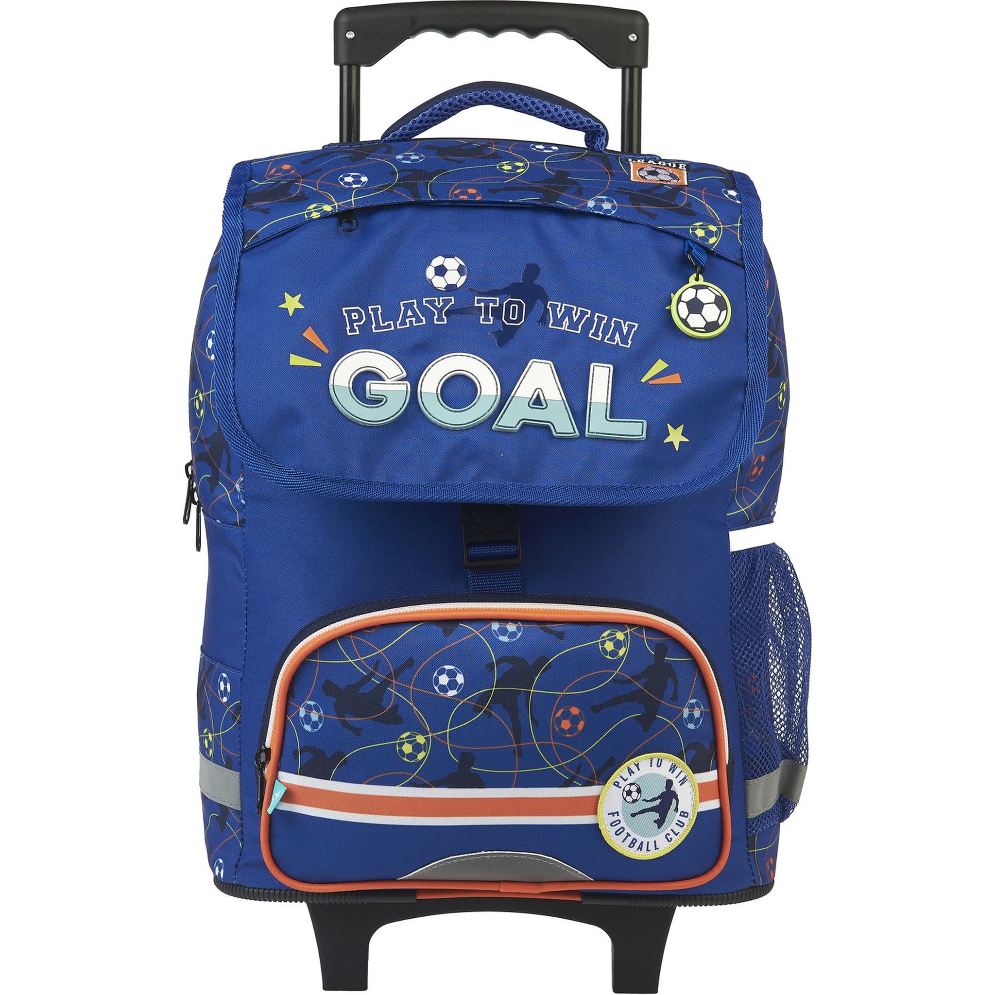 Voir la diapositive 1 : AUCHAN Sac à dos à roulettes bleu FOOTBALL