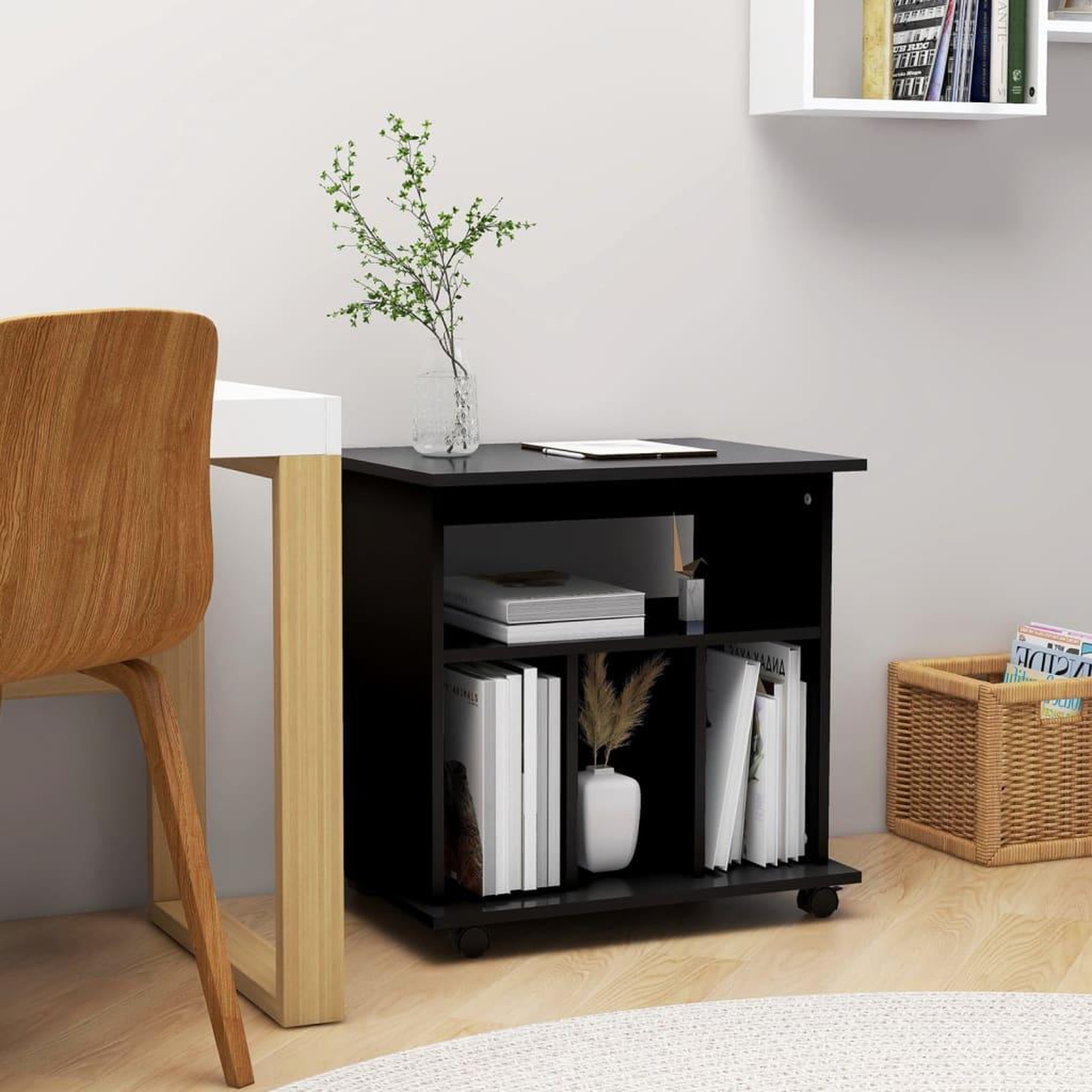 Voir la diapositive 1 : VIDAXL Armoire a roulettes Noir 60x45x60 cm Bois d'ingenierie