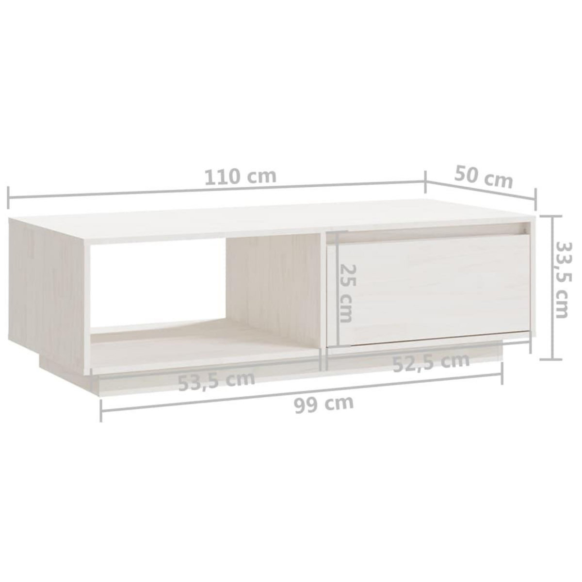 VIDAXL Table basse blanc 110x50x33,5 cm bois de pin massif