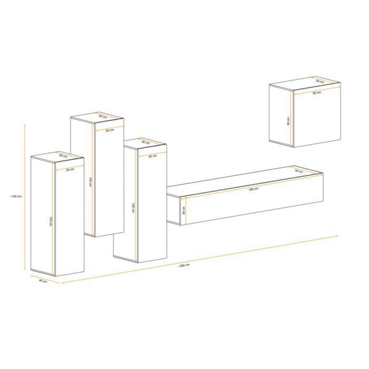 Paris Prix Meuble TV Mural Design  Switch III  330cm Naturel & Gris