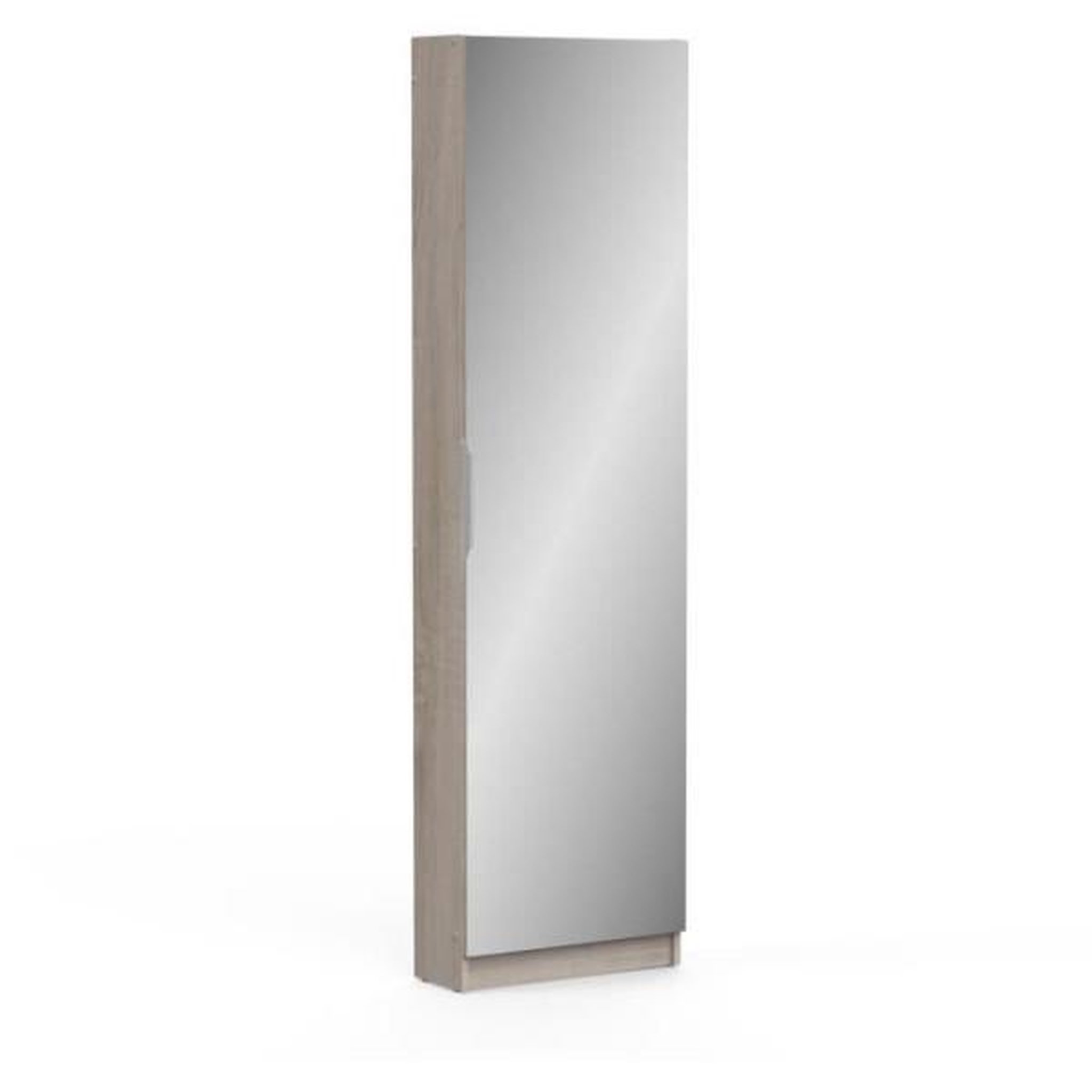 Voir la diapositive 5 : Demeyere Armoire a chaussures ZAPATERO - 12 Paires - Décor Chene et Noir - 1 porte avec miroir - L50 x P18 x H200 cm - CBA MEUBLES