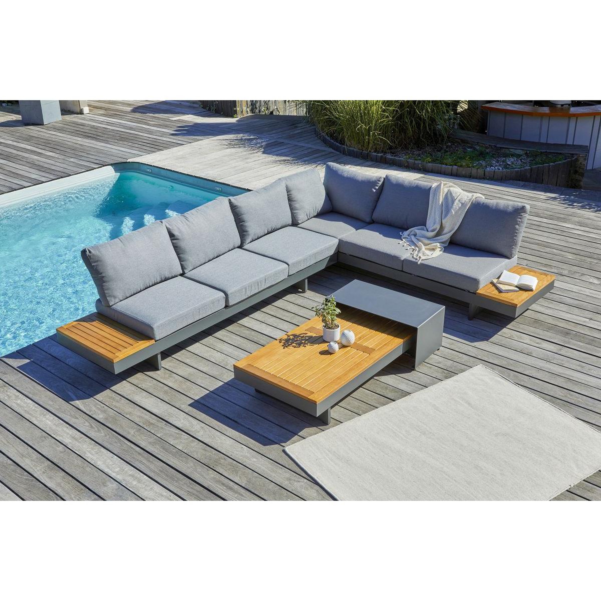 Voir la diapositive 5 : DCB GARDEN Salon d'Angle de Jardin 6 Places en Bois  Vanuatu  245cm Gris Anthracite