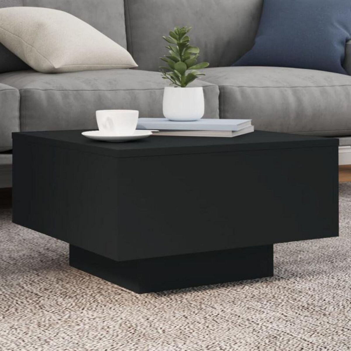 VIDAXL Table basse avec lumières LED noir 55x55x31 cm