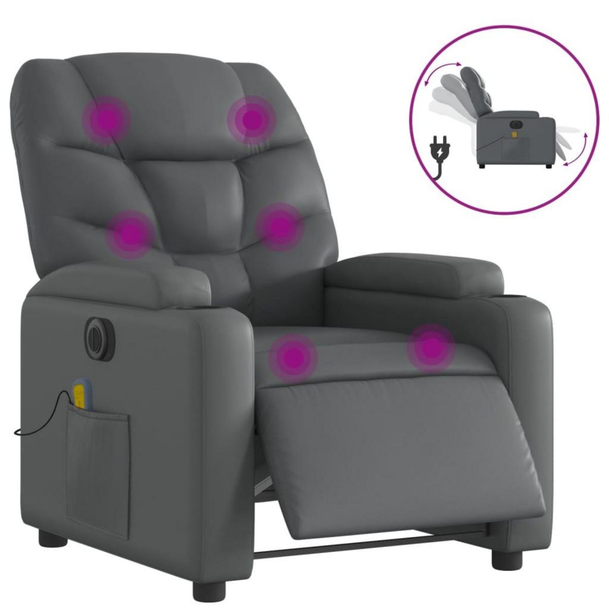 VIDAXL Fauteuil de massage inclinable electrique gris similicuir