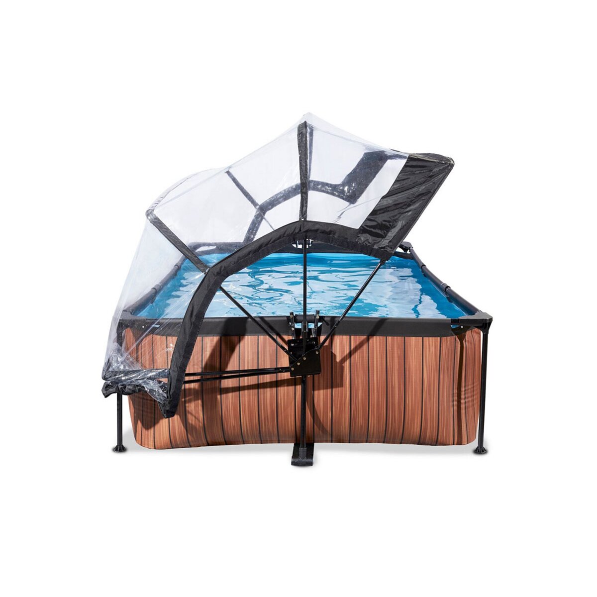 EXIT TOYS Piscine tubulaire Wood rectangulaire 2,20 x 1,50 x 0,65 m avec dôme - Exit Toys