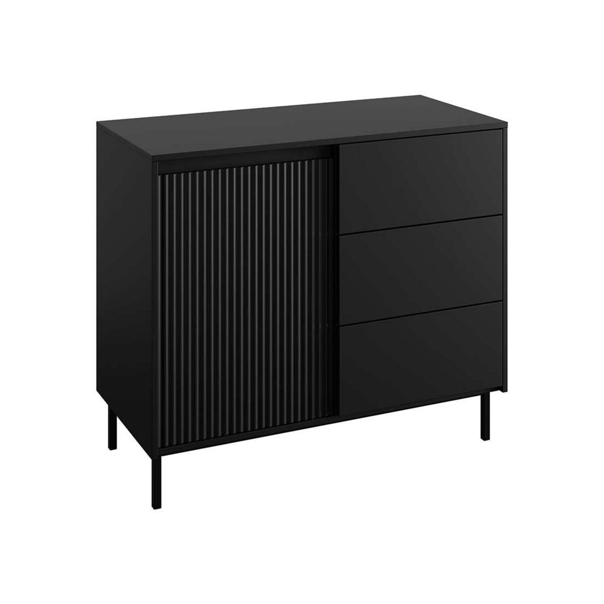 BEST MOBILIER Girona - buffet bas - noir - 3 tiroirs et 1 porte - 103 cm