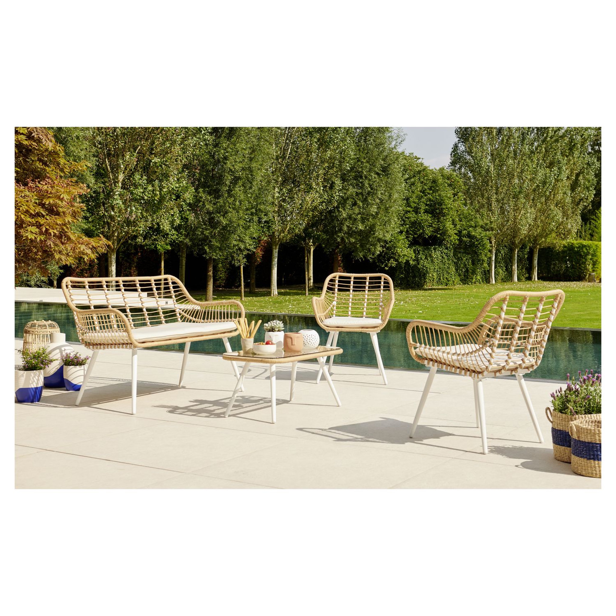 Voir la diapositive 2 : GARDENSTAR Salon bas de jardin - 4 places - Acier - Imitation osier