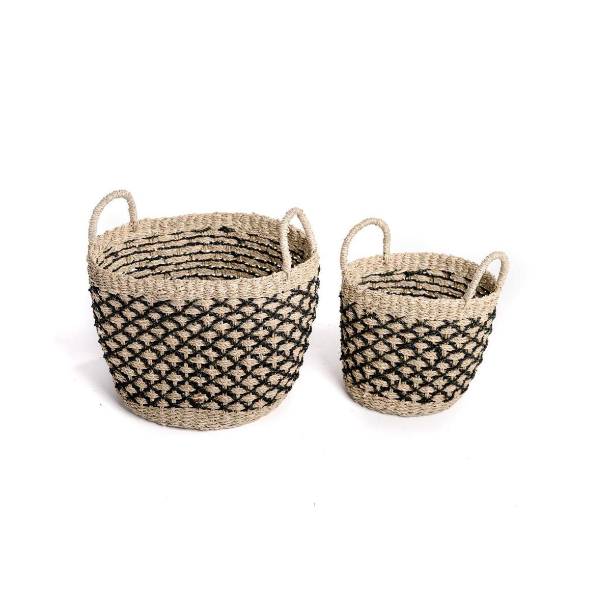 KB8 Set de 2 paniers tressé en jonc de mer - Noir et Beige