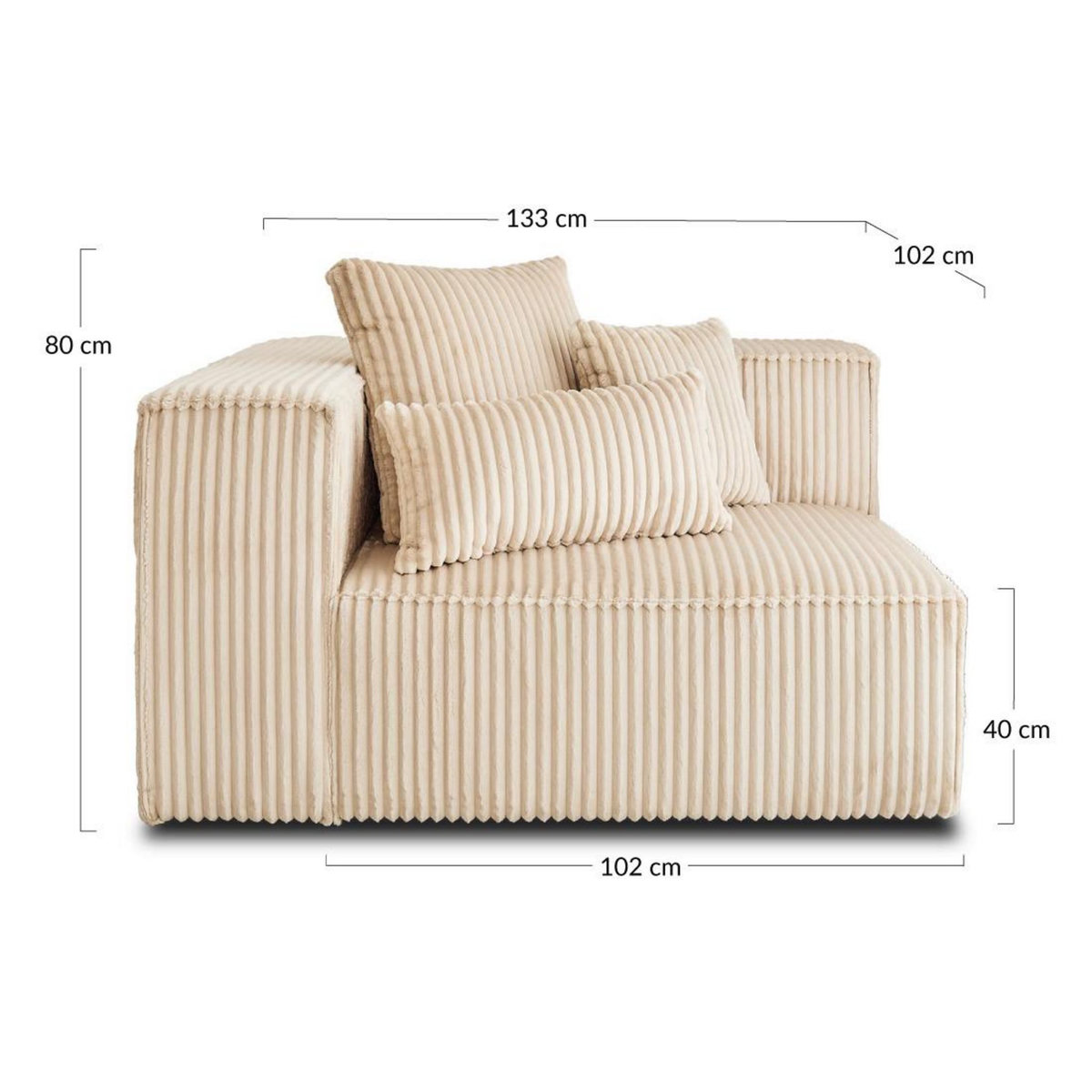 LISA DESIGN Colombine - module d'assise gauche - en velours côtelé grosses côtes