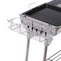 Voir la diapositive 6 : OUTSUNNY Outsunny Barbecue à charbon pliable portable BBQ grill sur pied avec étagères + grille + plaque cuisson dim. 104L x 33l x 70H cm acier inox.