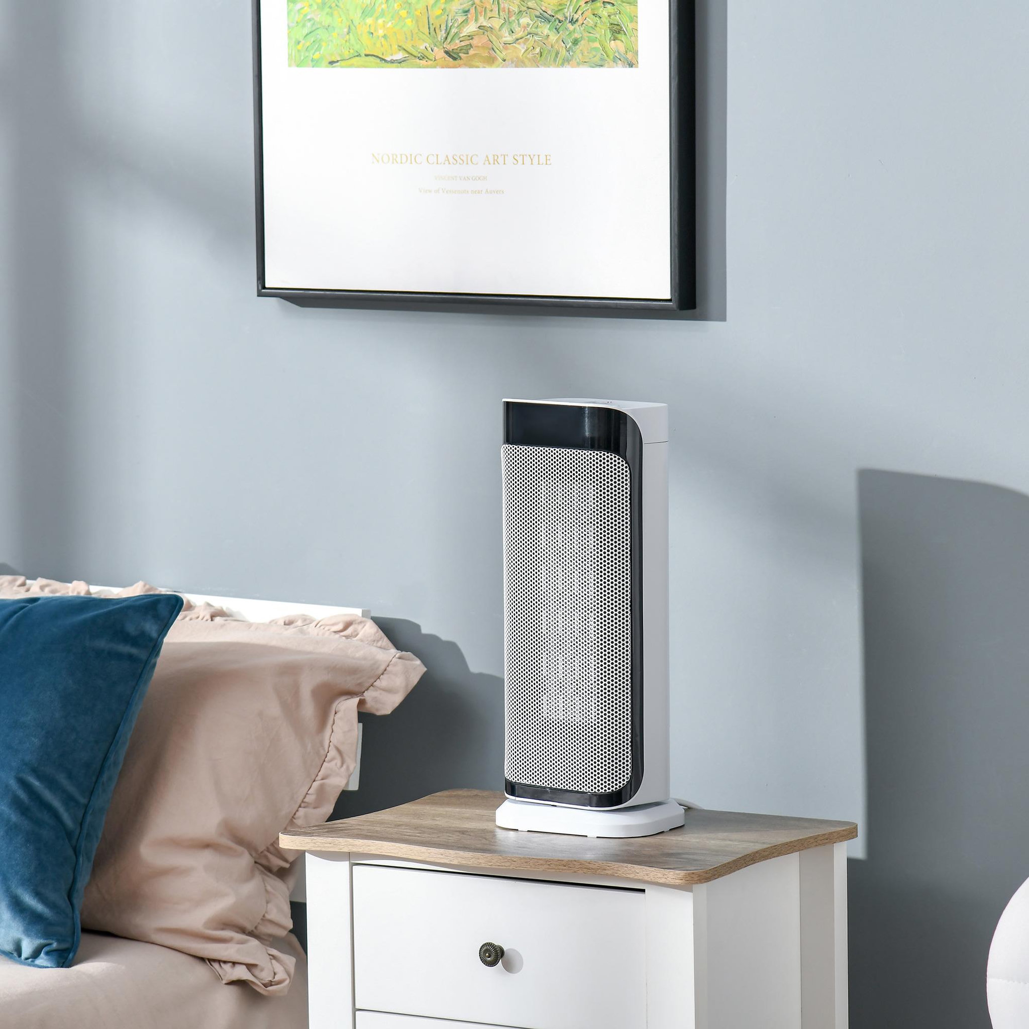 Voir la diapositive 2 : HOMCOM Chauffage d'appoint électrique colonne avec télécommande et timer - chauffage soufflant 1000-2000W - panneau LED - plastique noir blanc