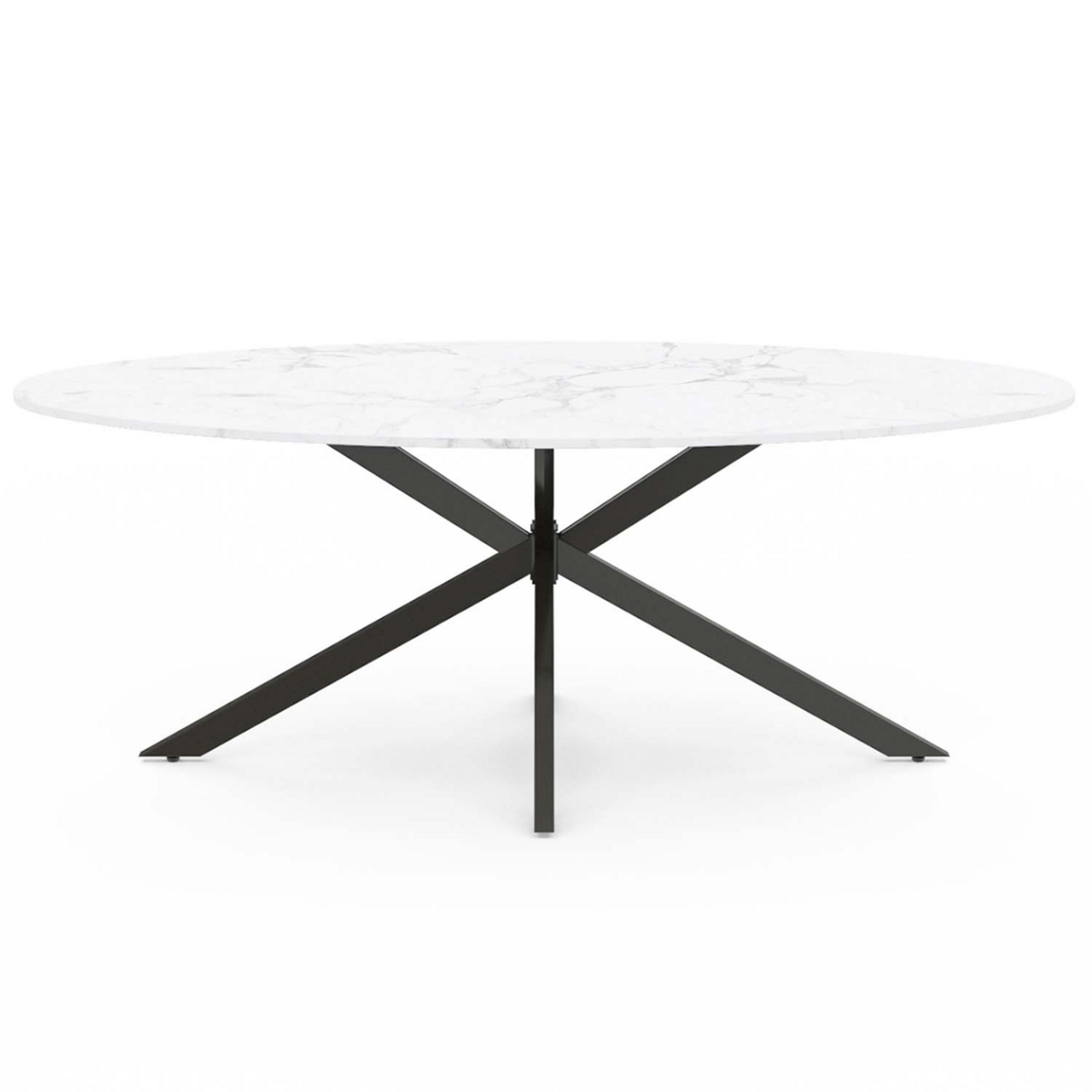 ID MARKET Table à manger ovale ALIX 10 personnes pied araignée noir et plateau effet marbre blanc ALASKA 200 cm