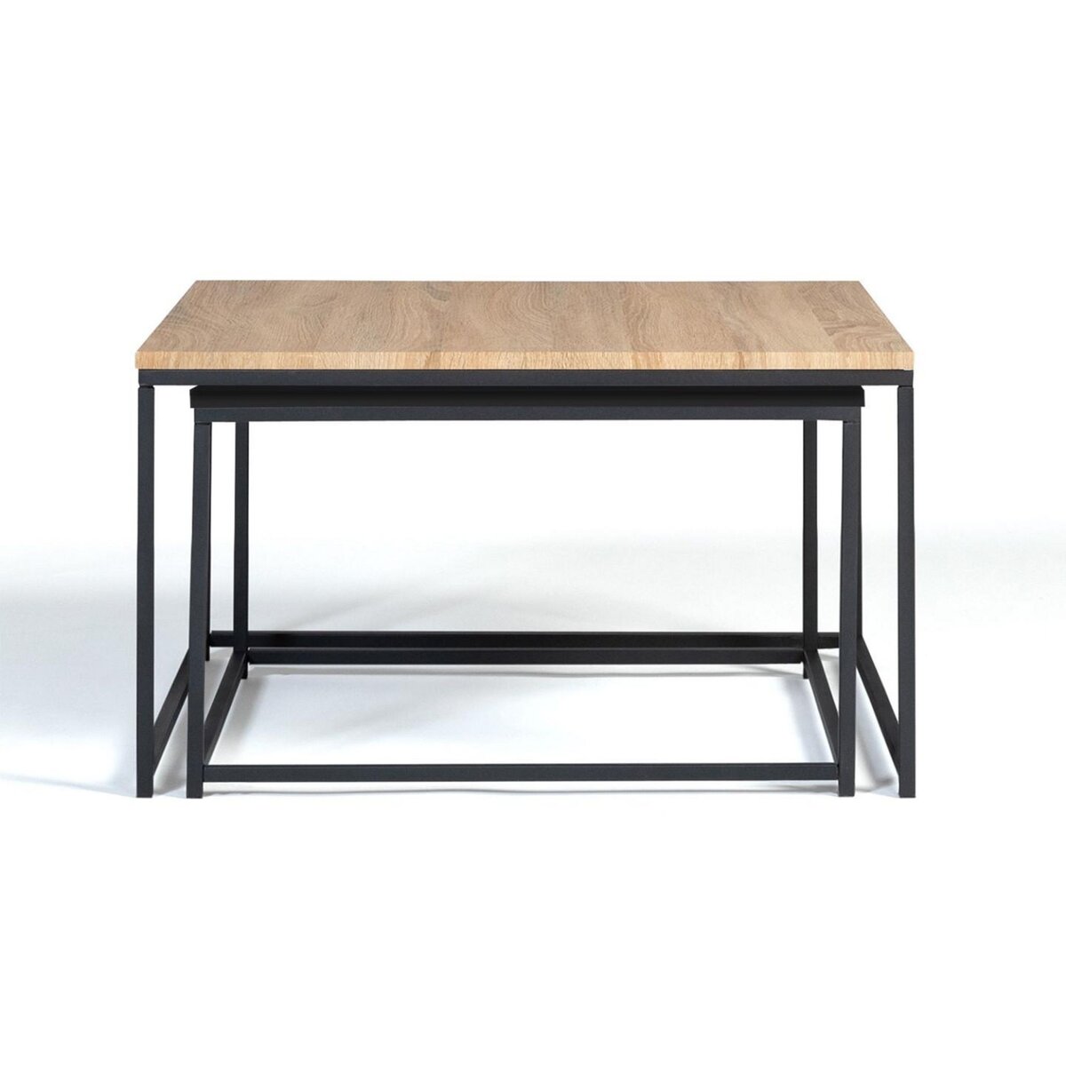 ID MARKET Lot de 2 tables basses gigognes BOSTON 60/70 métal noir et bois design industriel