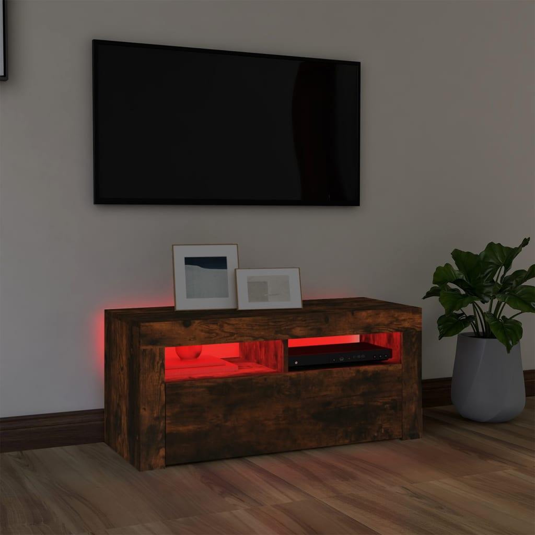 Voir la diapositive 5 : VIDAXL Meuble TV avec lumieres LED Chene fume 90x35x40 cm