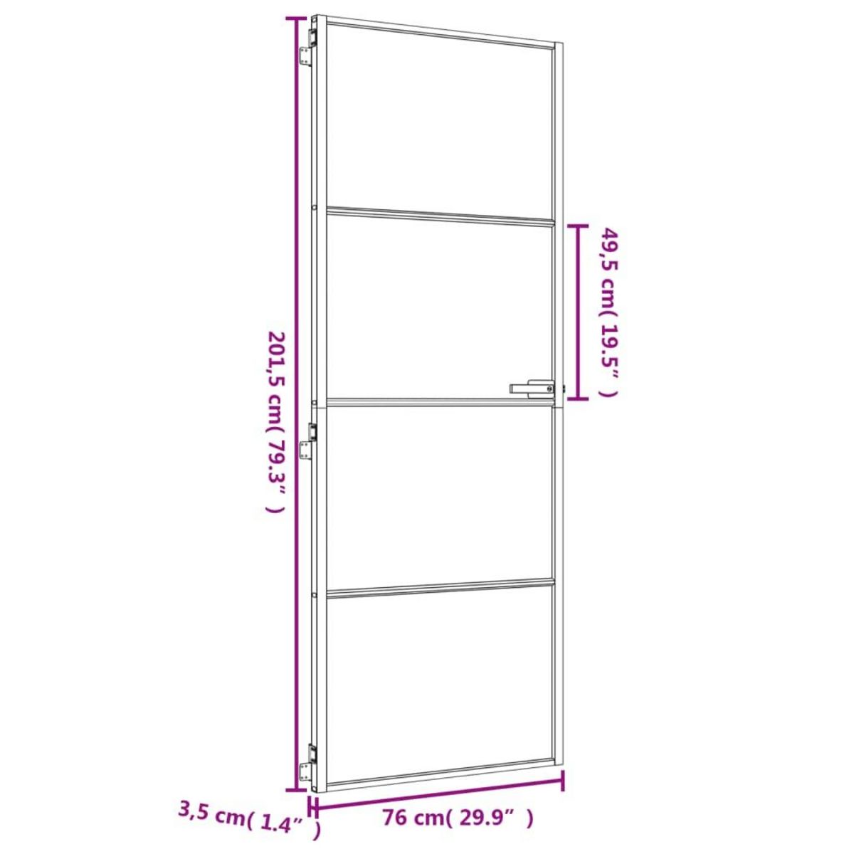 VIDAXL Porte interieure mince dore 76x201,5 cm verre trempe aluminium