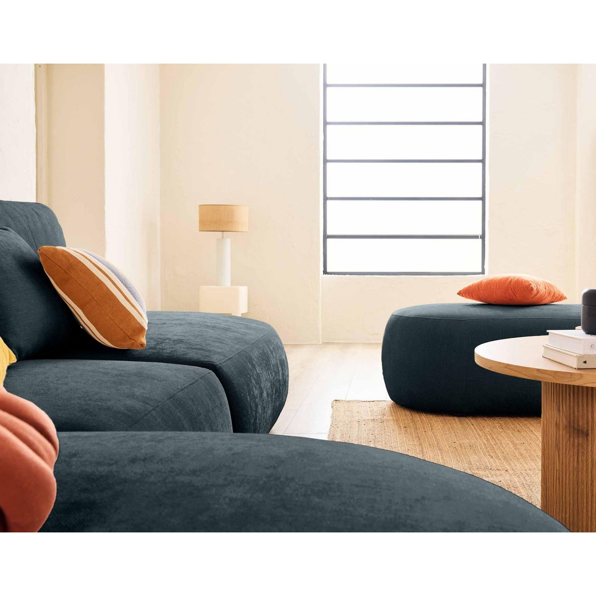 LISA DESIGN Santorini - canapé modulable d'angle gauche + pouf - 5 places - en tissu texturé