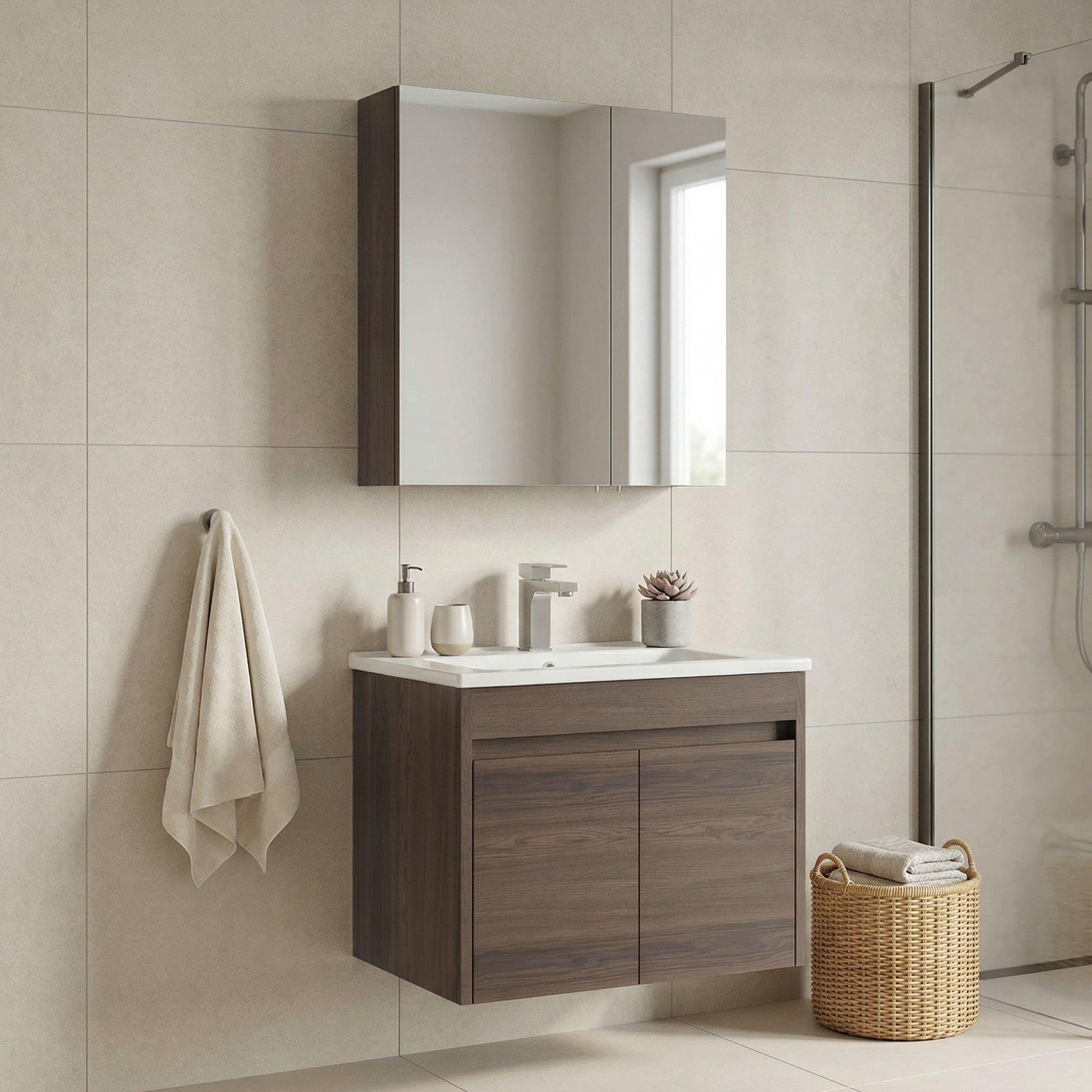 Voir la diapositive 2 : Habitat et Jardin Meuble avec simple vasque et miroir  Side 65 v2  - 65 x 45 x 52 cm - Walnut
